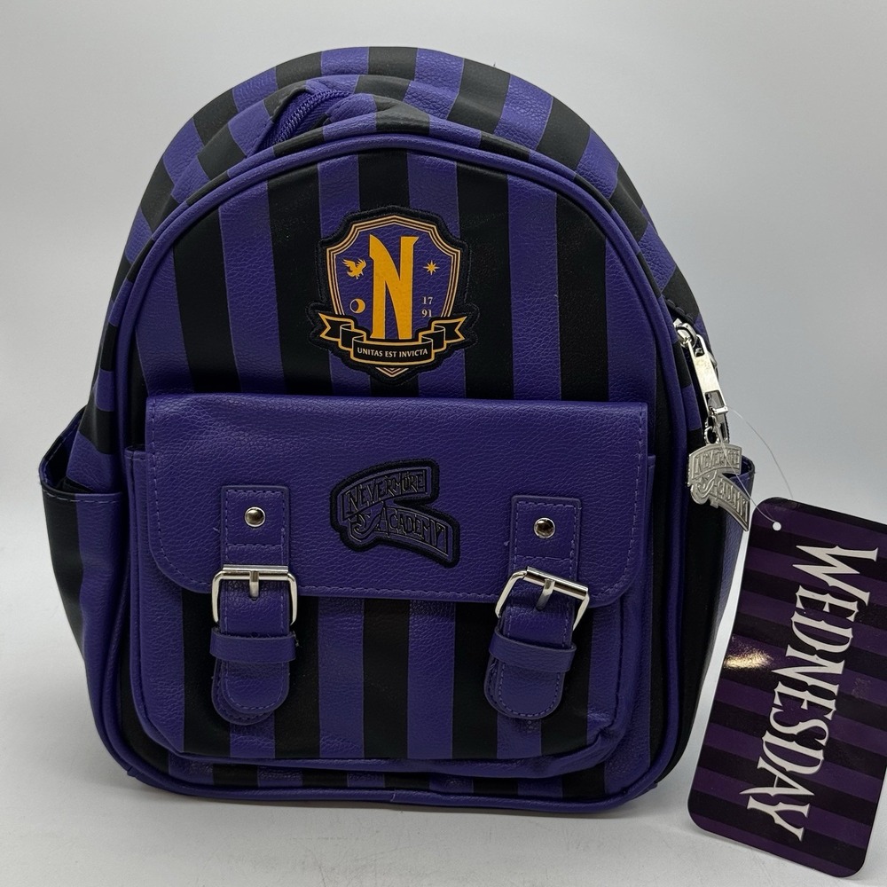 Innovations Wednesday Addams Nevermore Academy Striped Mini Backpack NEW Purple